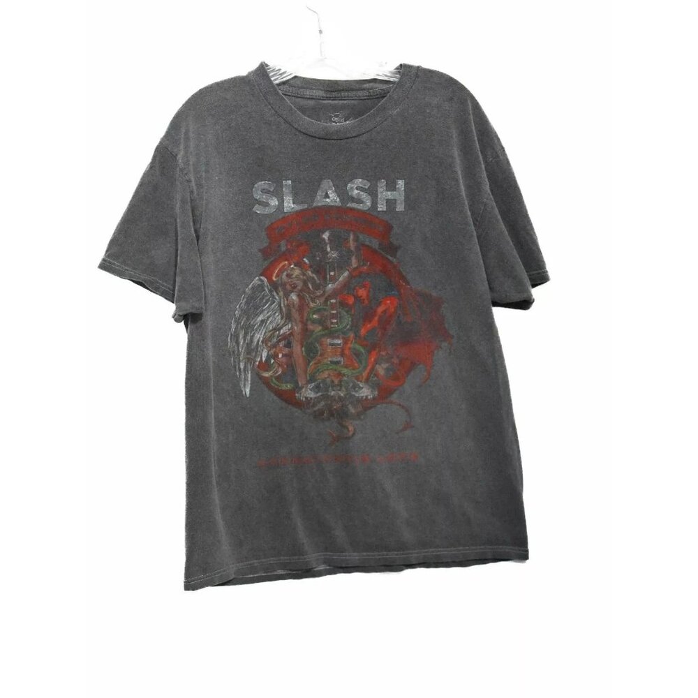 Slash Mens Gray T-Shirt Graphic Print Short Sleeve Round Neck Cotton Size L